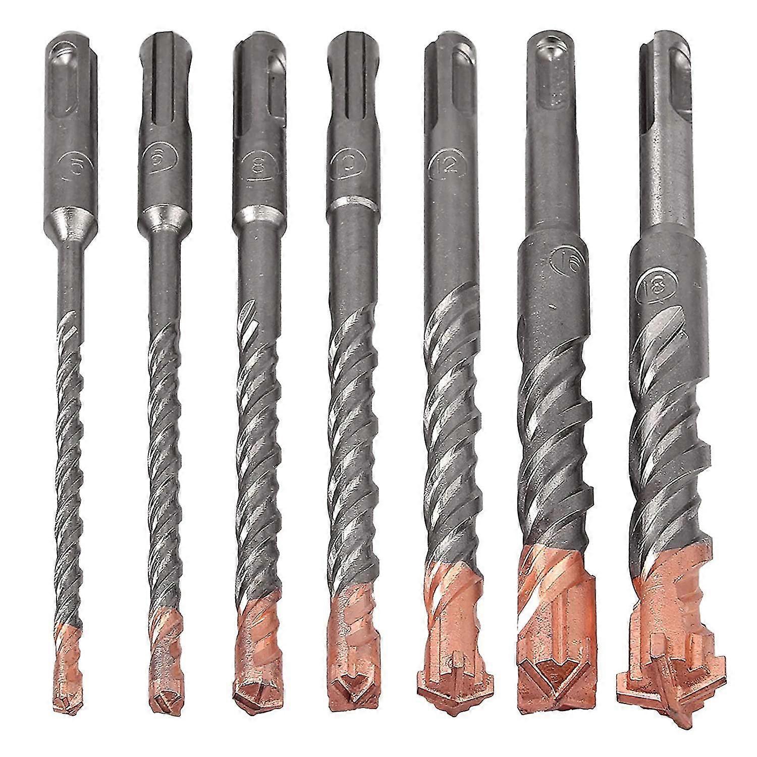 7 Pcs Sds Plus Hammer Drill Bit Set, (4-flute) For Concrete Brick Block Stone Masonry And Granite (haoyi