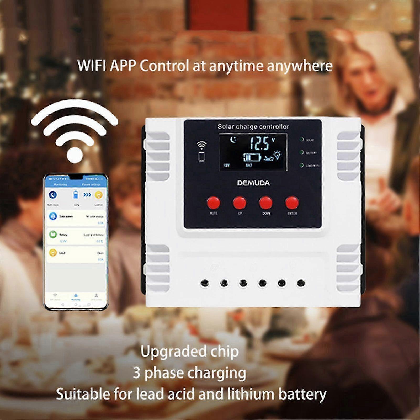 Solar Charge Controller, PWM Intelligent with Mobile App Control, Real-time Monitoring, LED Display, 12V/24V, 10A for Lead Acid & Ternary Batteries