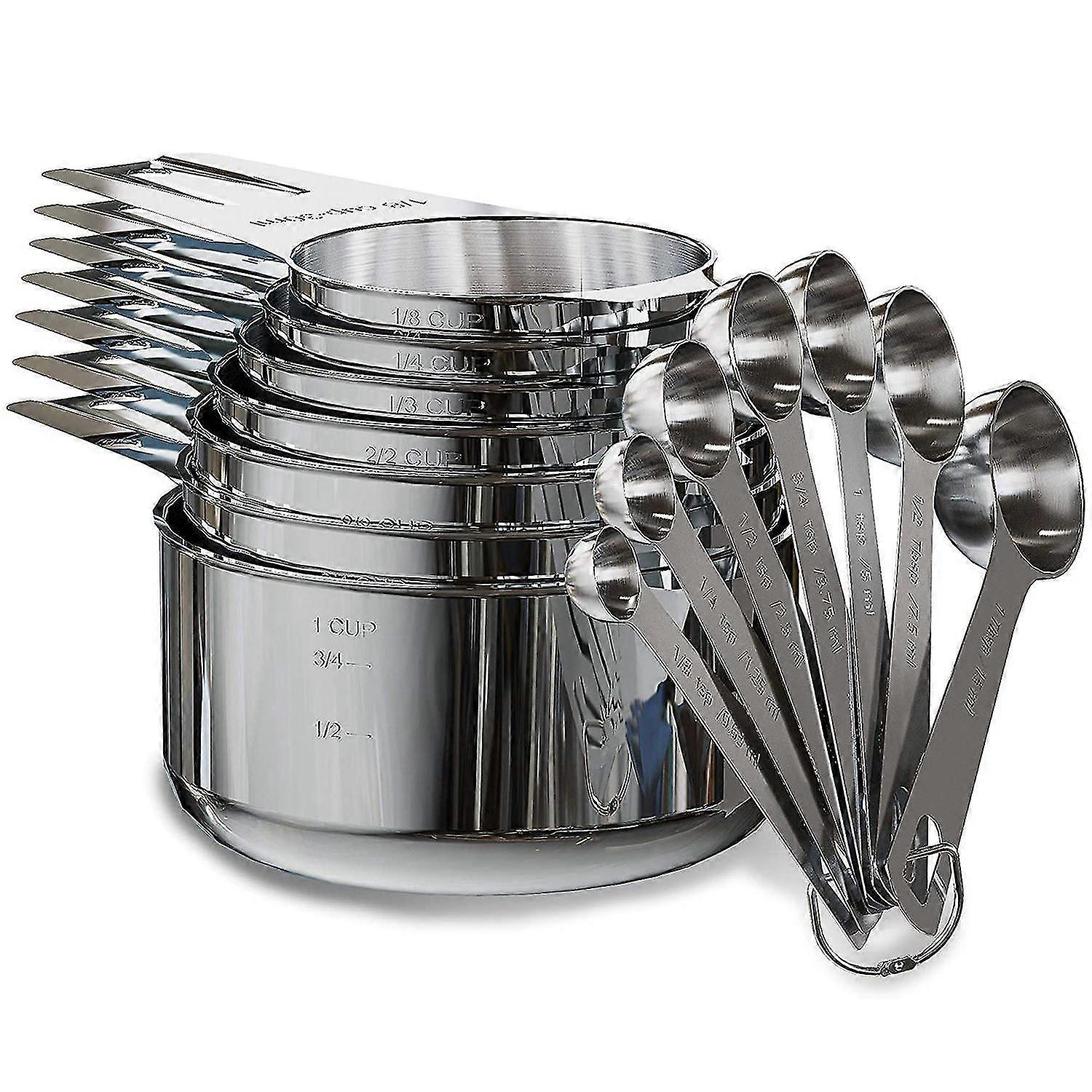 Stainless Steel Measuring Cups And Spoons Set Of 14 Pieces,7 Nesting Cups And 7 Stackable Spoons Pr