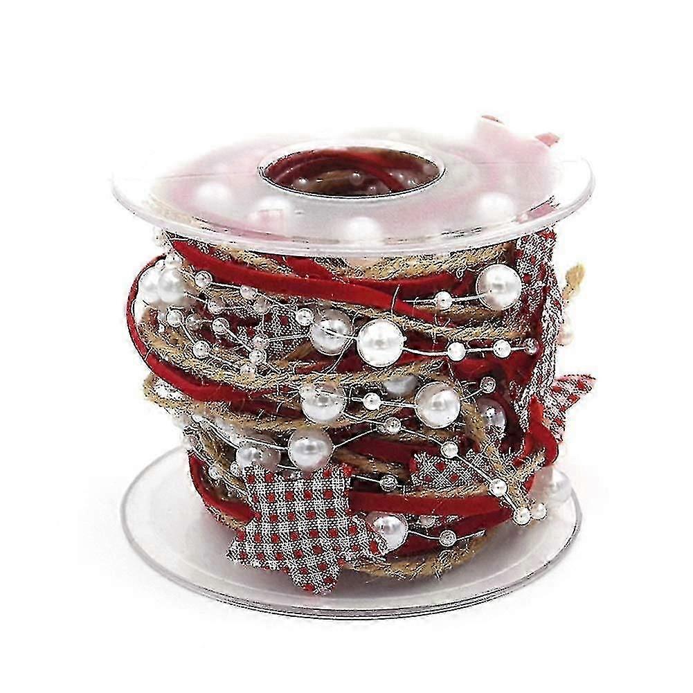 2 Rolls 3 Stands Design Red Artificial Bead Ribbon Stain Ribbon And String