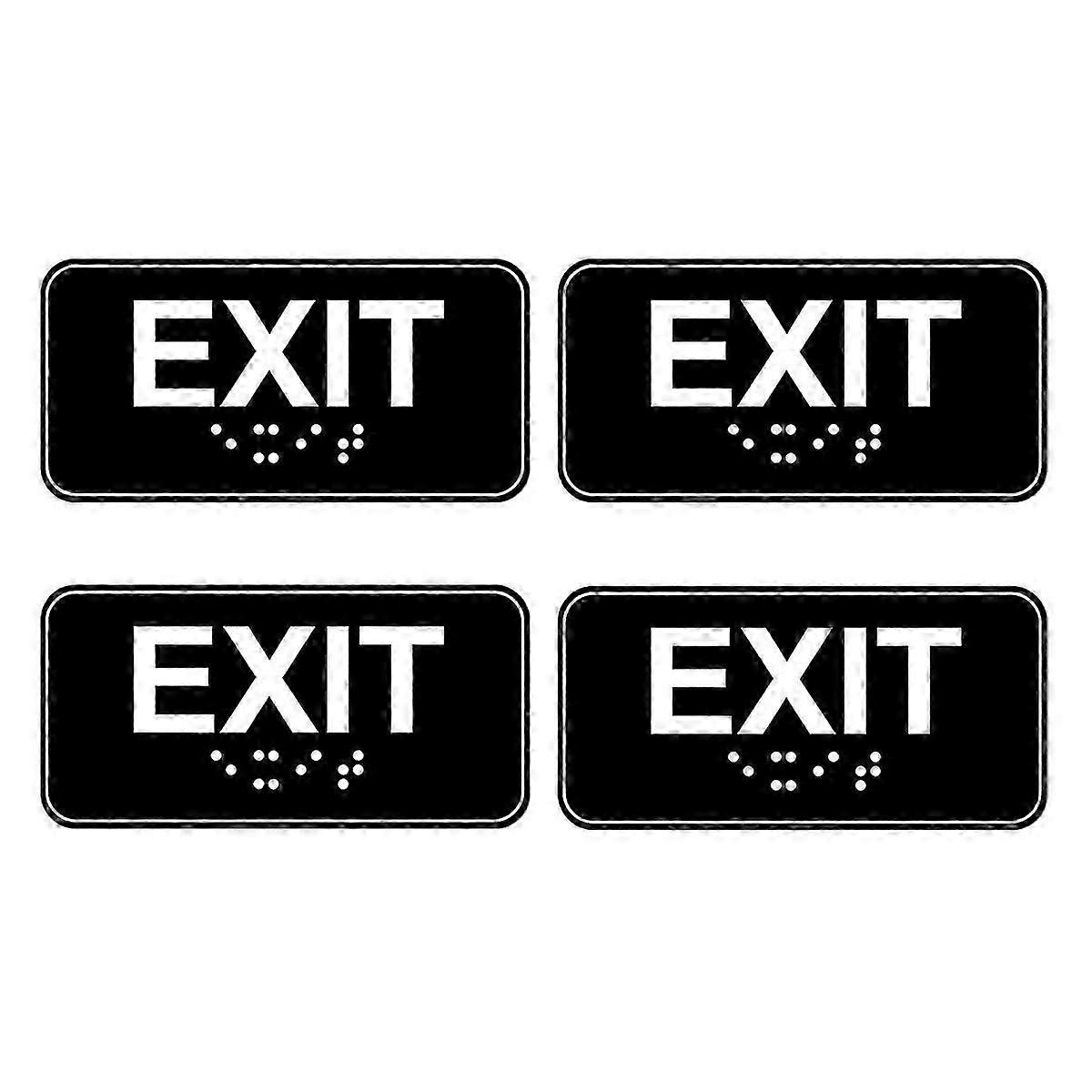 4pcs Exit Sign with Braille, 6x3in Emergency Exit Sign Plastic Exit Warning Signage with Adhesive Mo