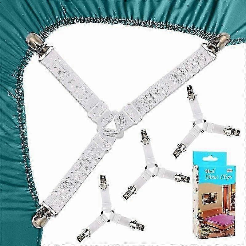 Tiras de lençol 4 peças Triângulo Encaixado Lençol Fixador Colchão Elástico Fixador Folha ajustável Tensor Suspensórios Colchão Alça Branco