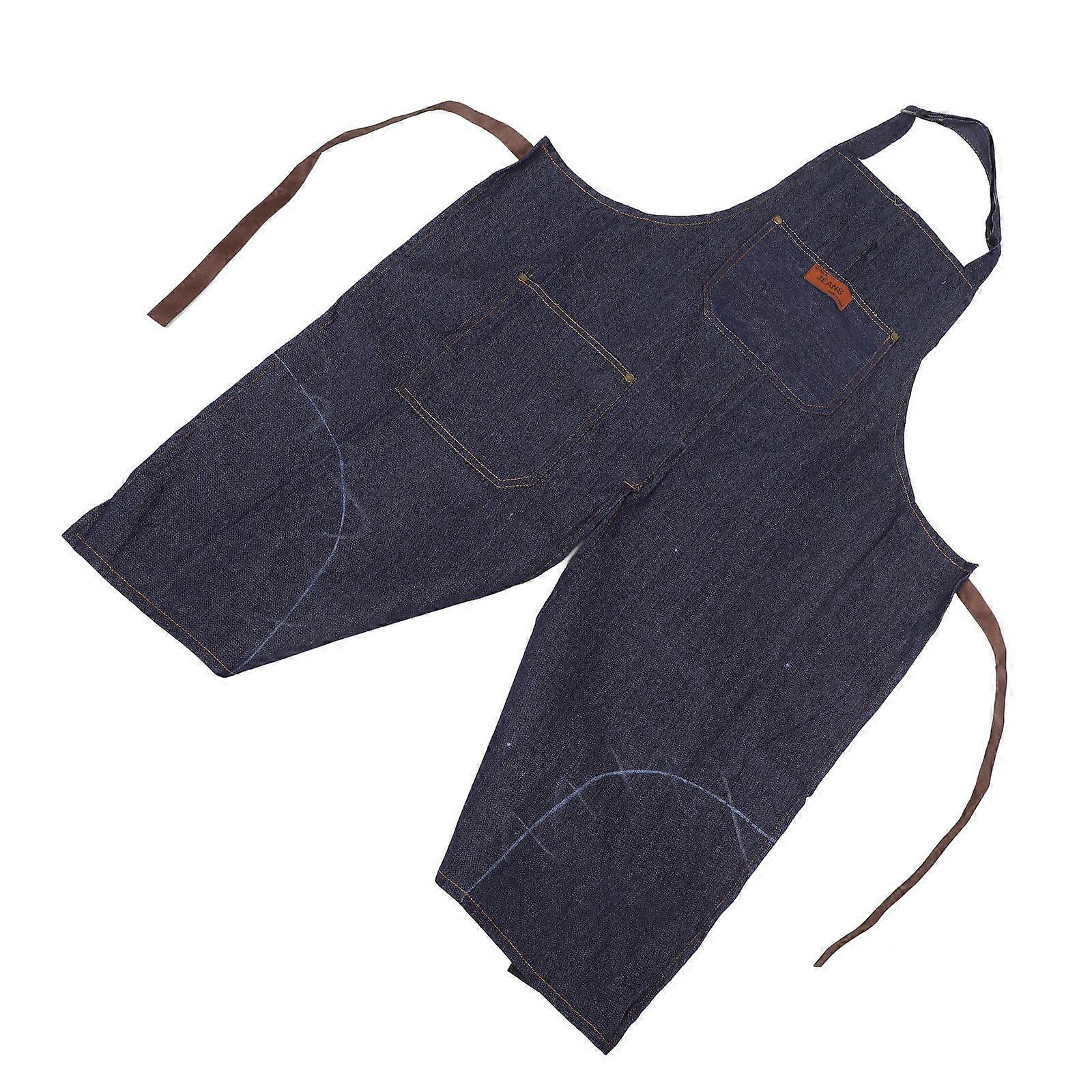 Denim Pottery Apron with Tool Pockets for Creative Work