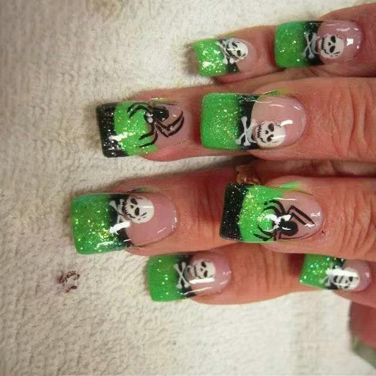 Manifestation Pattern Scintillate Persist Hoofs Halloween Black Green French Square Short Fraudulent Hoofs Multicolor