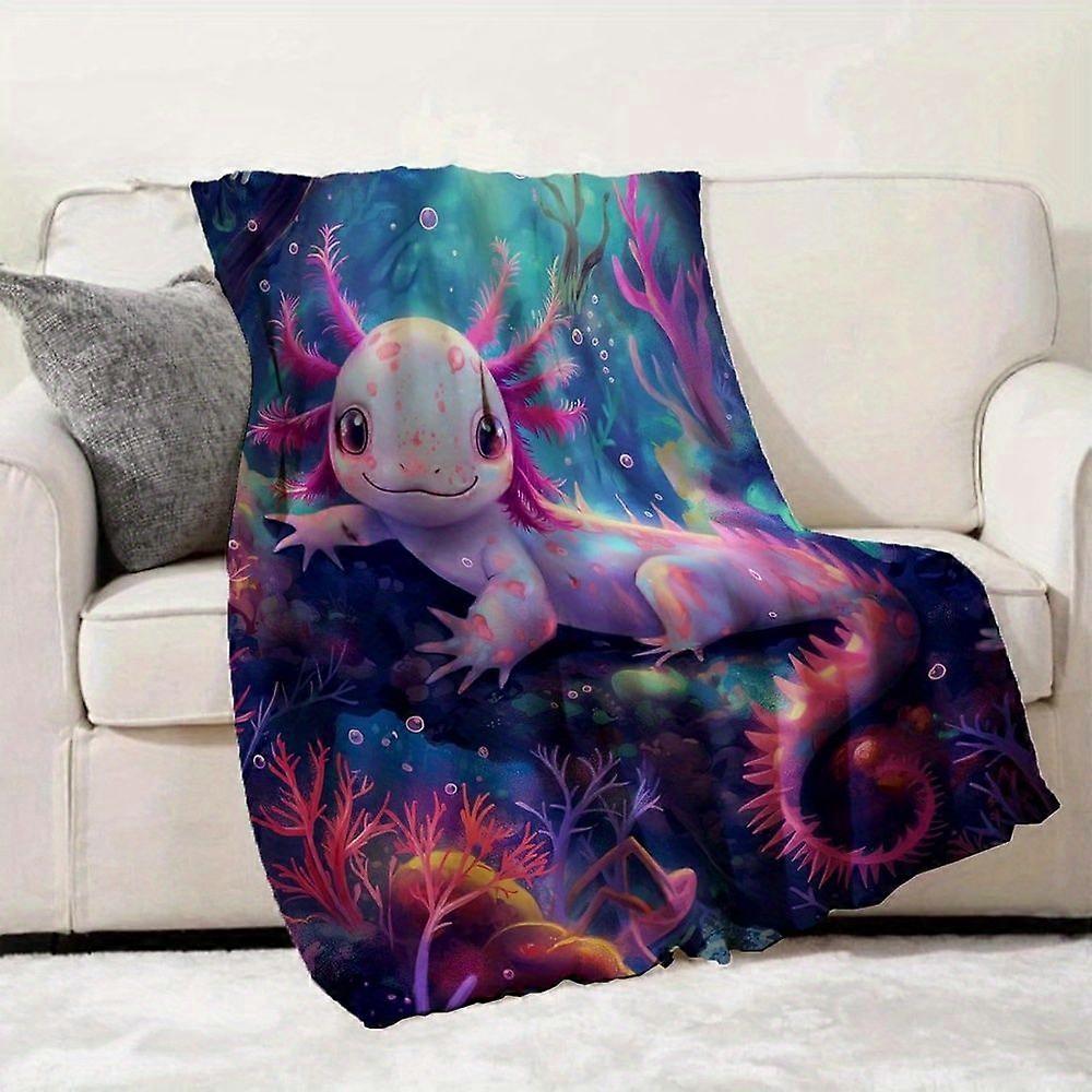 Couverture de luxe pour adultes, motif axolotl mignon. Douce, légère et chaude, en flanelle, avec un imprimé sous-marin éclatant, 280 g S-azxcv358
