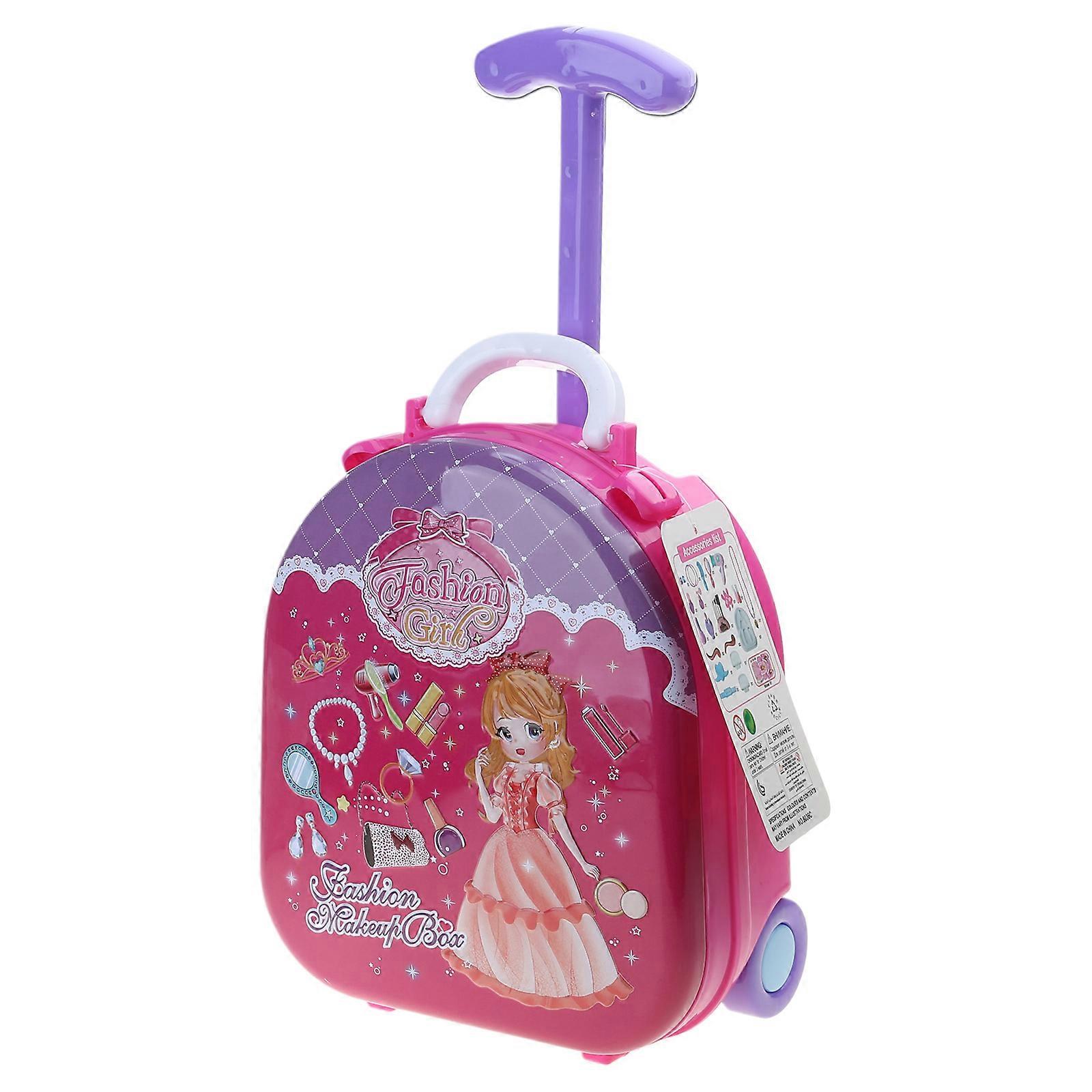 ערכת איפור לילדים איפור מעמיד פנים איפור לפעוטות בנות איפור מזויף עם מזוודת ילדה קטנה צעצוע מתנה לילדות בגיל 3+ שנים אדום