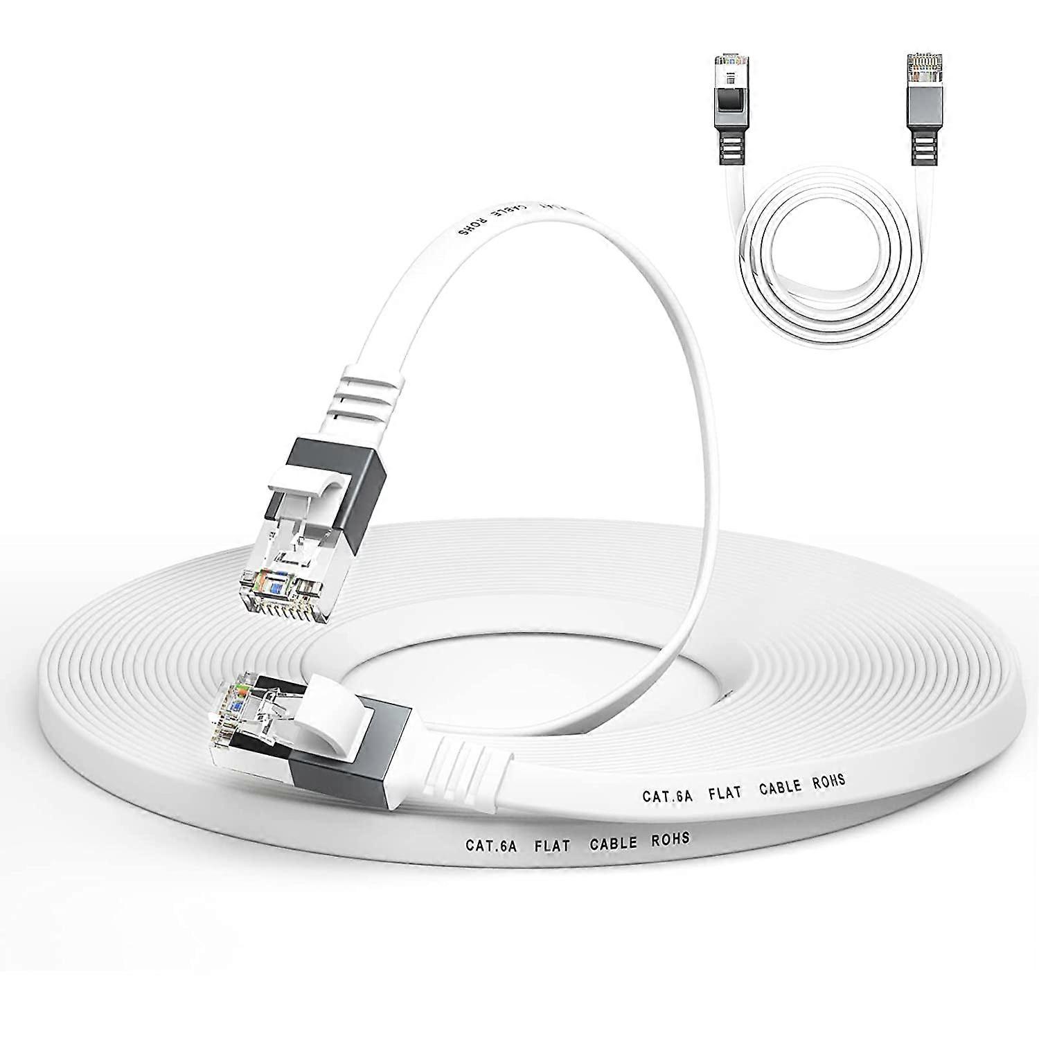 Cat 6a Ethernet Cable 100 Ft,Durable Flat Internet Network LAN Cable with 1.5Ft Short Patch Cord, Slim High Speed