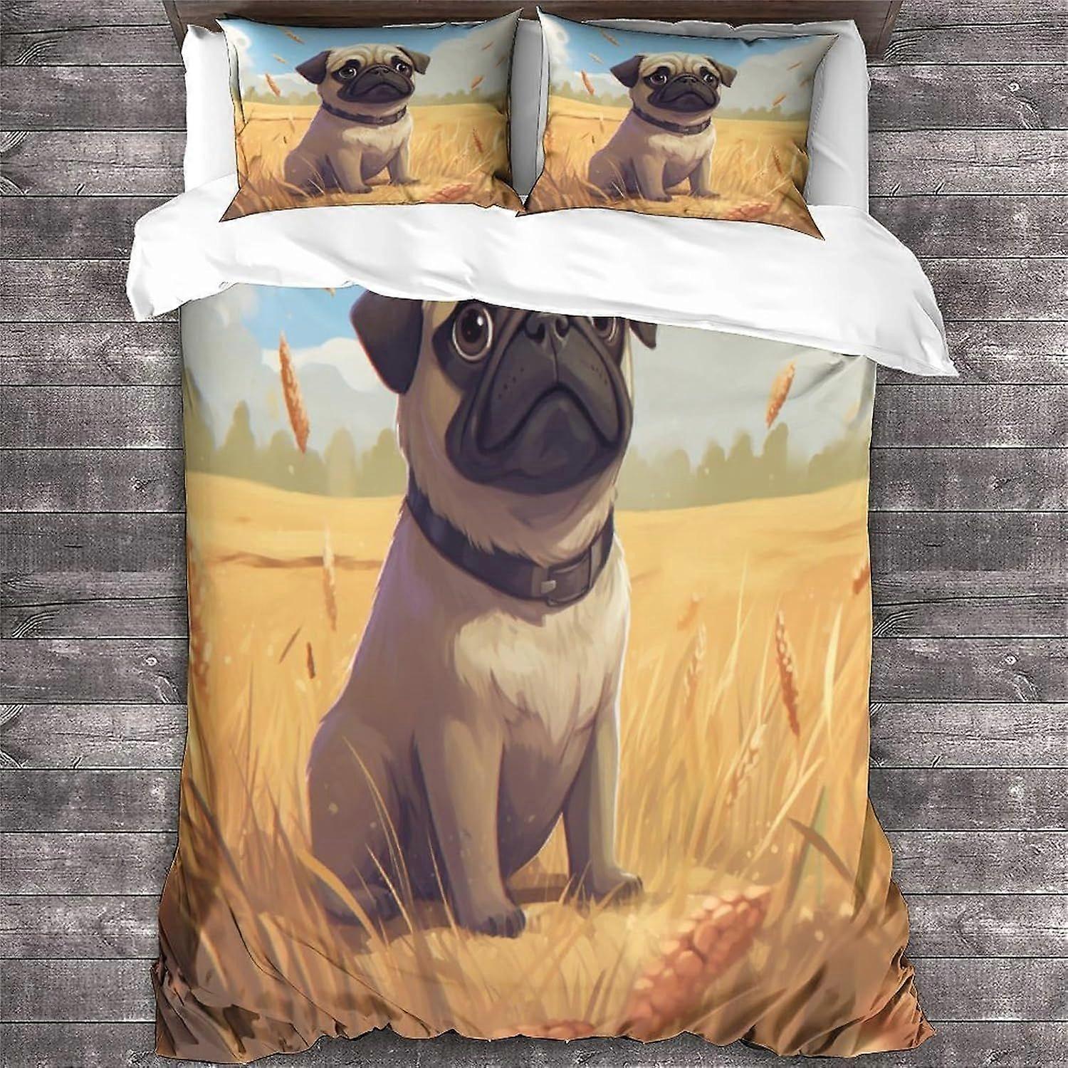 PUG povlak na přikrývku dvojitý zvířecí vzor povlečení měkký lehký povlak na přikrývku pro psy z mikrovlákna s dvojitým zapínáním na zip