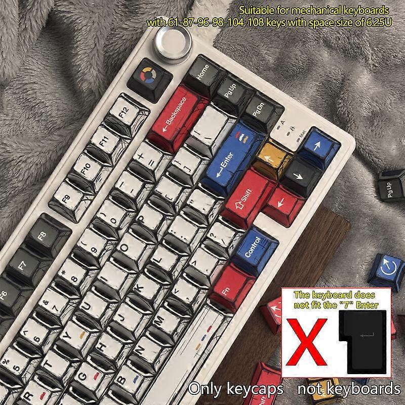 Comic Style Colorful Mixed Light Keycaps Original Factory Height 136 Keys Set Classic Minimalist Style Machine Keycap Decoration