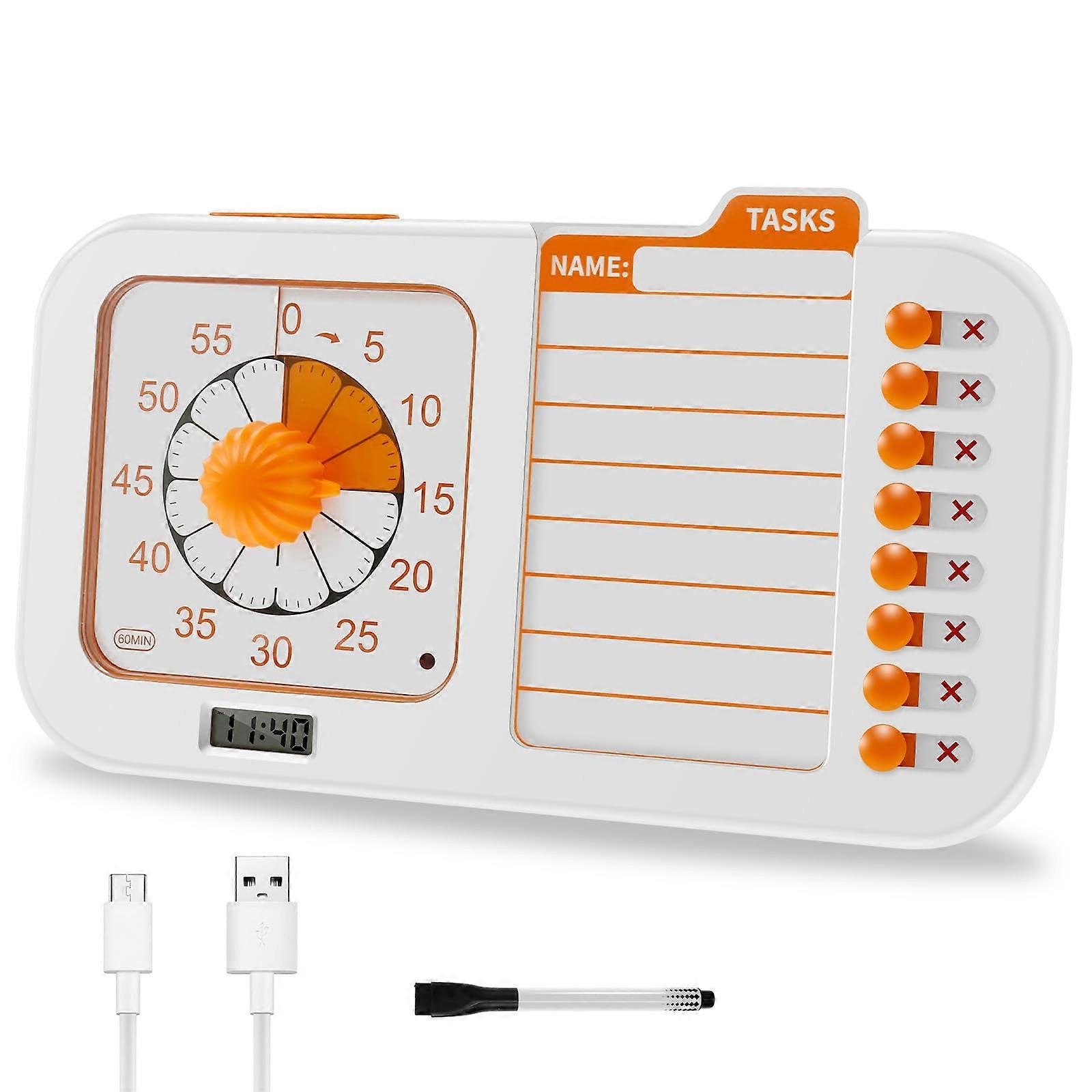 3 in 1 Visual Timer for Kids and Adults with Dry Erase Planner, Quiet 60 Min Countdown, ADHD Timer