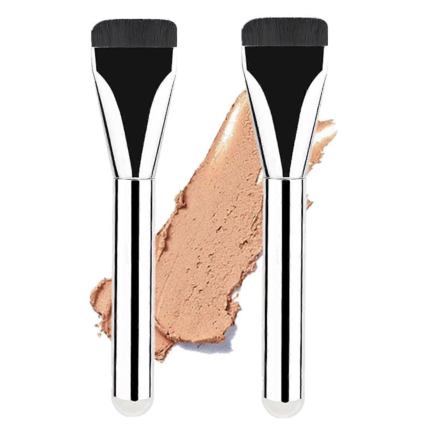 2pcs Flat Foundation Brush for Liquid Makeup, Ultra Thin Soft Dense Bristles for Full Coverage Face