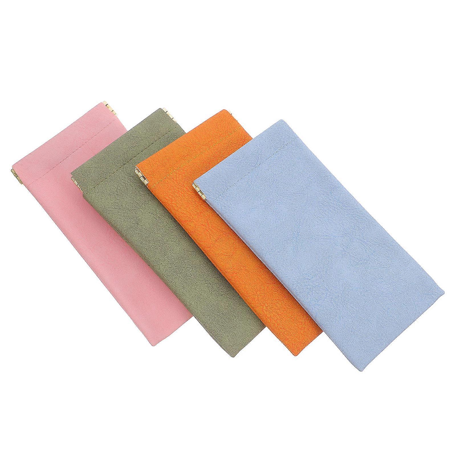 4pcs Glasses Case Leather Sunglasses Pouch Squeeze Top Soft Eyeglass Case