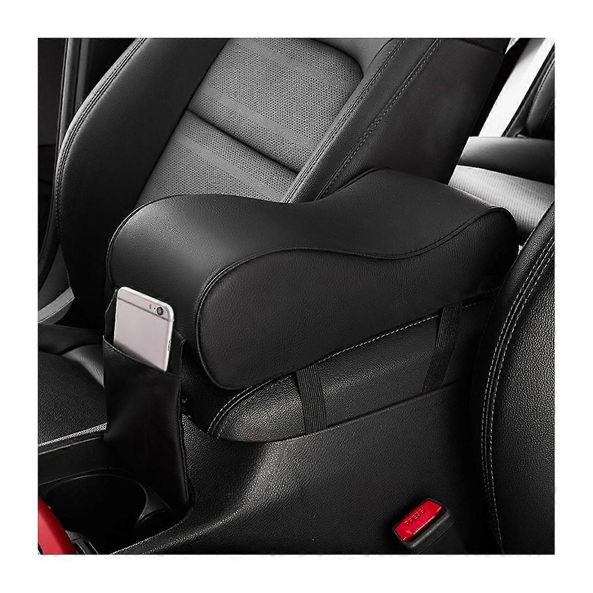 Car Armrest Cushion with Memory Foam, Waterproof Leather Center Console Pad and Storage, Black
