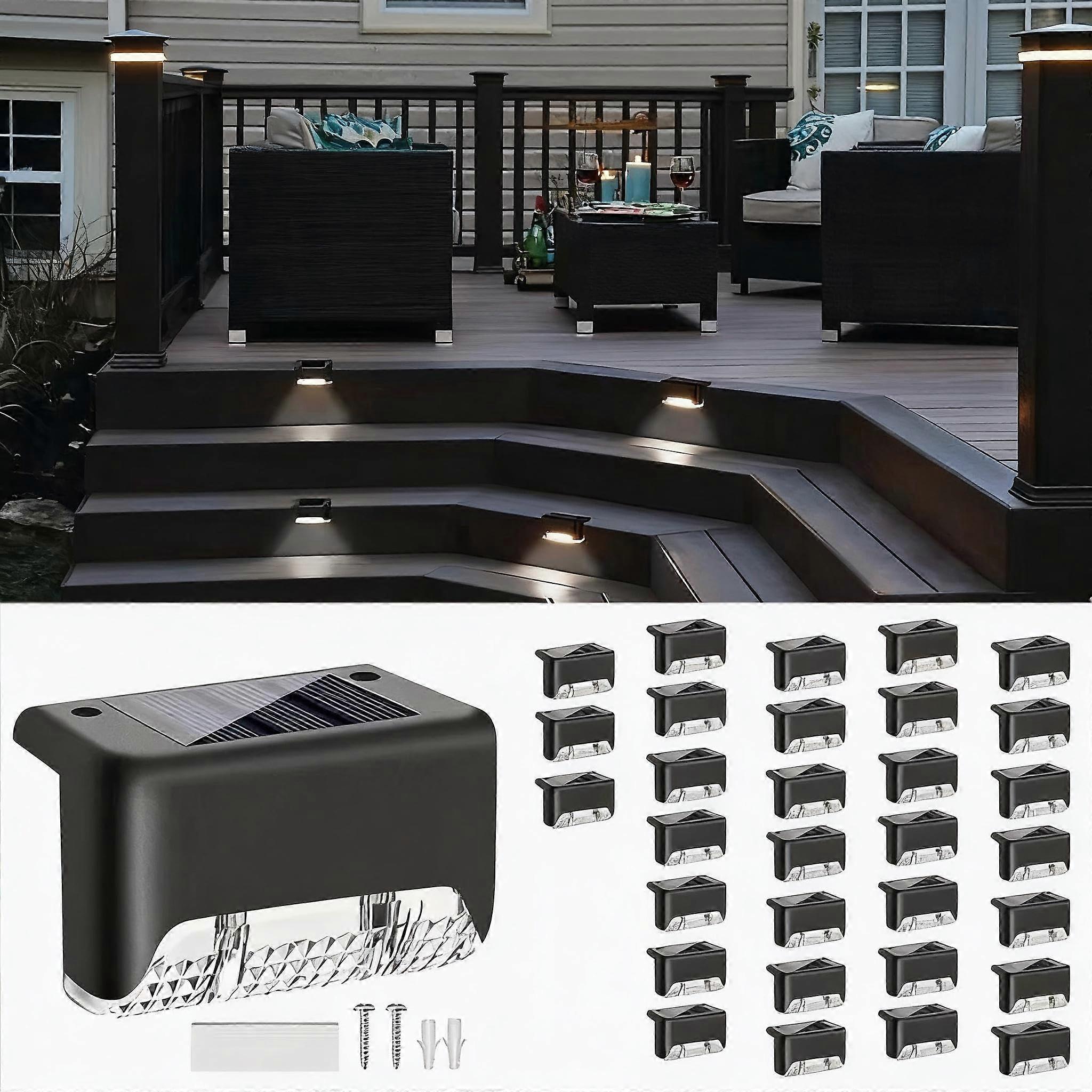 Solar Step Lights Warm White 4 Pack, Outdoor Waterproof Deck Stair Lighting, Solar Powered