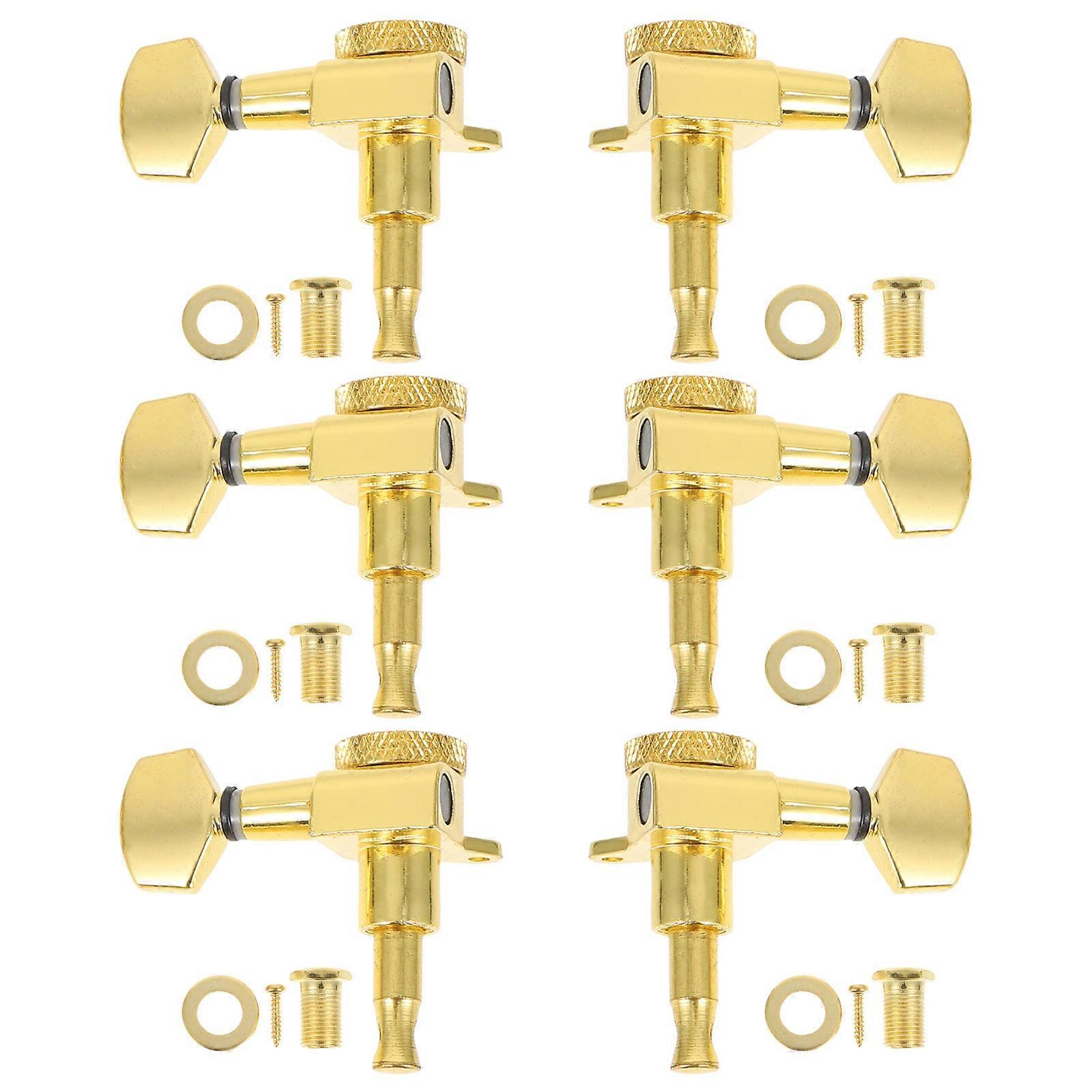 Golden Alloy Guitar String Buttons with Lock Function for Easy Installation and Fine Adjustment 6Pcs