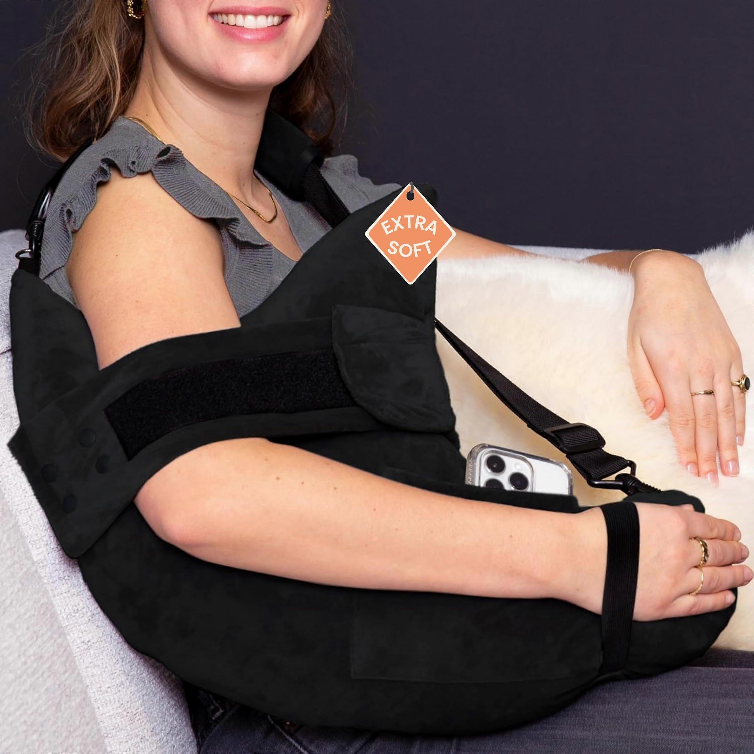Shoulder Surgery Pillow with Adjustable Arm Strap and Pockets, Rotator Cuff Recovery Cushion S/M