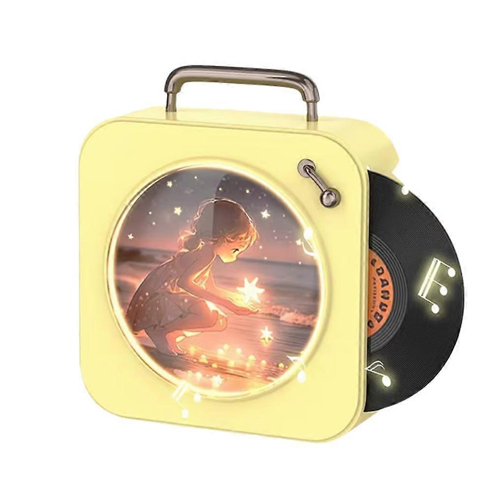 Vintage Bluetooth Player Compact Stereo System With CD Player AM FM Radio Vinyl Playback Yellow