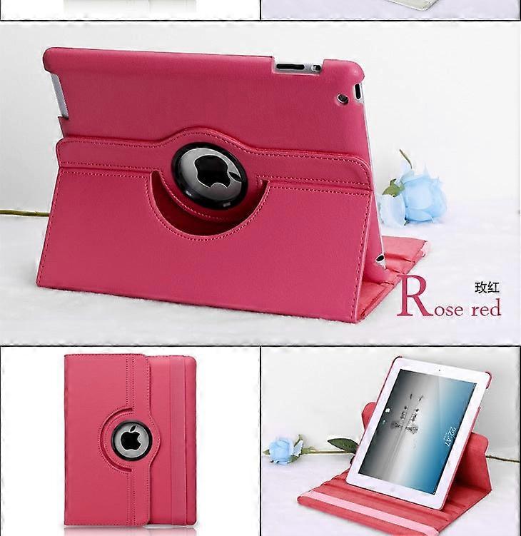 Stylish Case For Ipad 2/3/4 Rose Red Lychee Texture Rotating Leather Flip