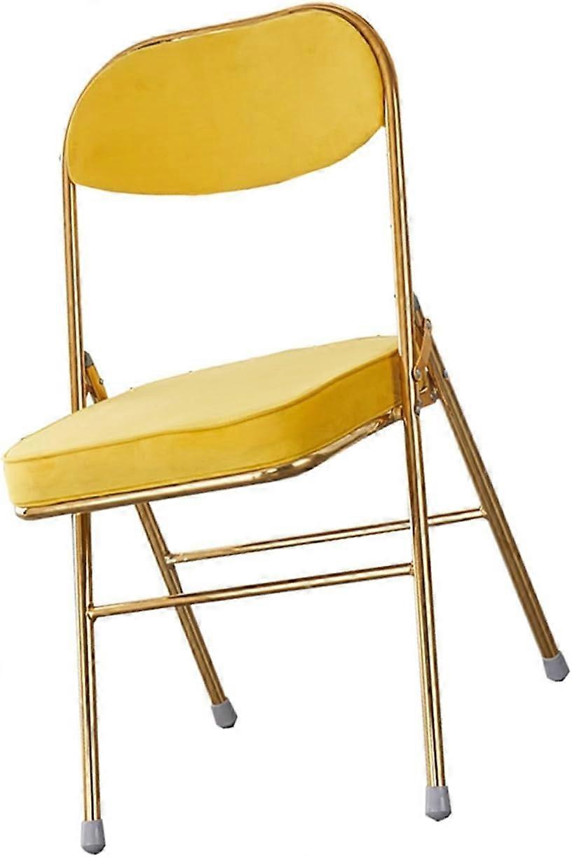 Ergonomic Metal Folding Chair with Armrests, Stackable SpaceSaving Design, Breathable Fabric, Yellow