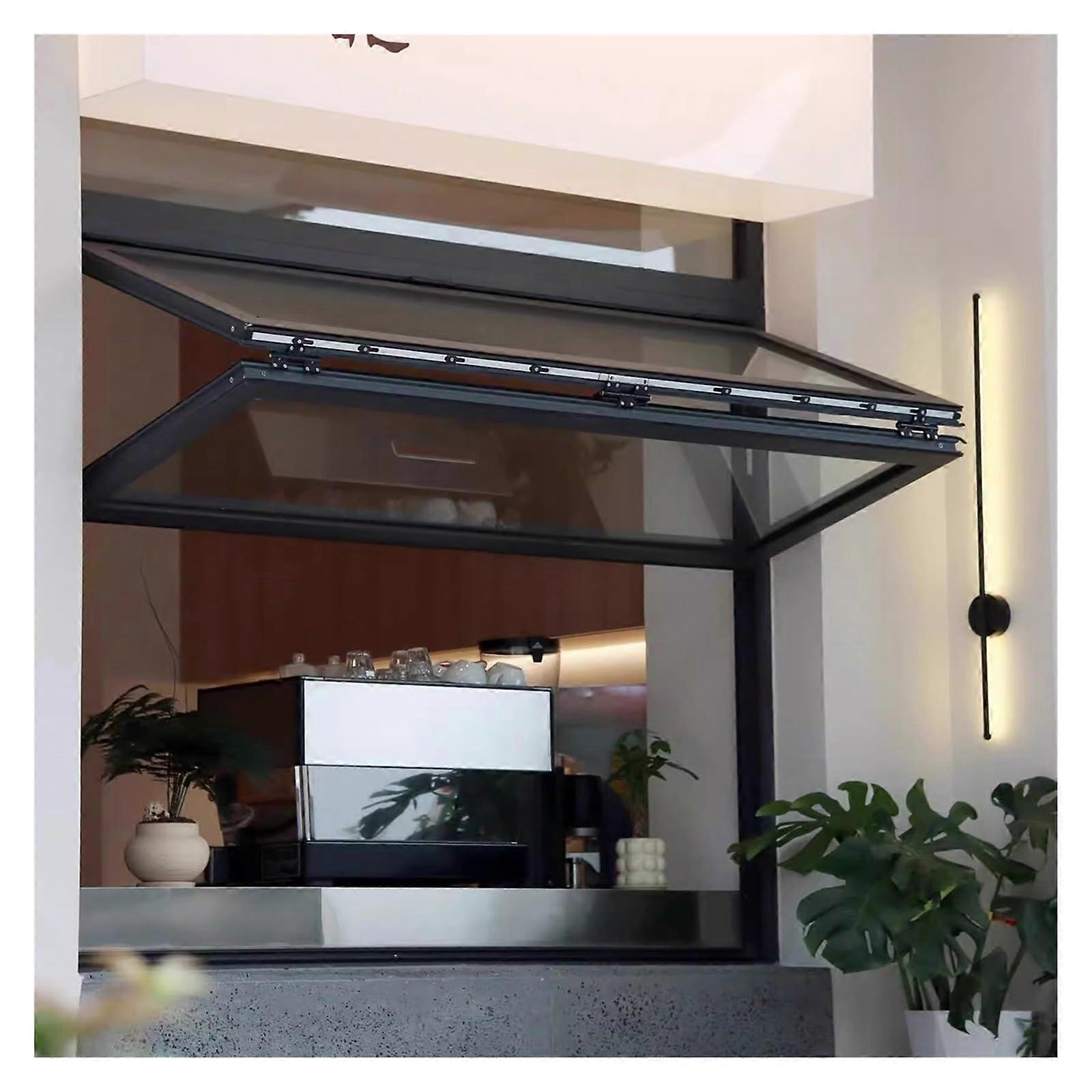Concession Window with Tempered Glass and Lockable Sliding Frame for Food Truck 31'x24' Black