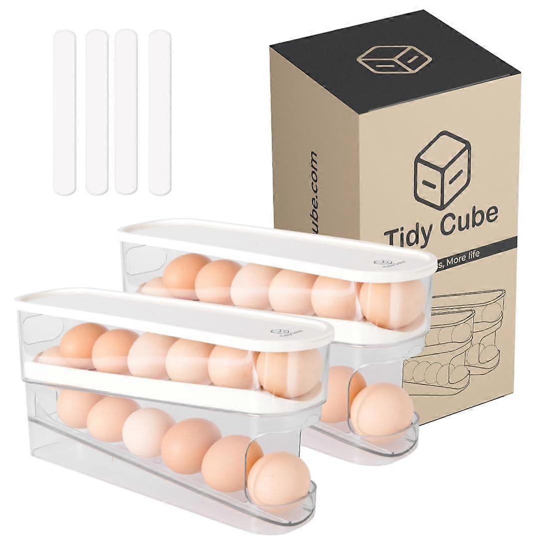 Automatic Rolling Egg Dispenser for Refrigerator, SpaceSaving Double Layer Holder, 12 Count, 2PCS