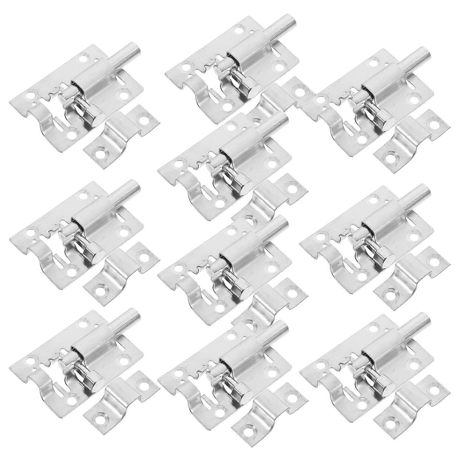 Silver Stainless Steel Slide Latch Bolt for Door Security 10Pcs Set