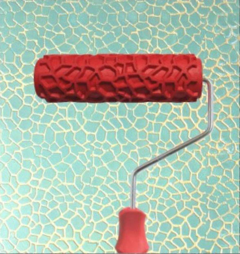 7' Patterned Paint Roller for Walls and Ceilings, Reusable Rubber Texture Roller with Handle, Pattern AE7
