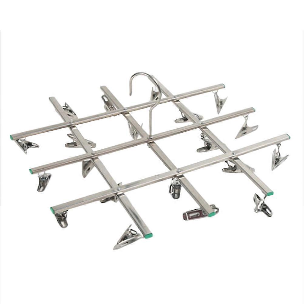 Stainless Steel Foldable Clothes Hanger with 20 Clips for Drying Socks Underwear Vests Baby Clothes Indoors Outdoors Silver