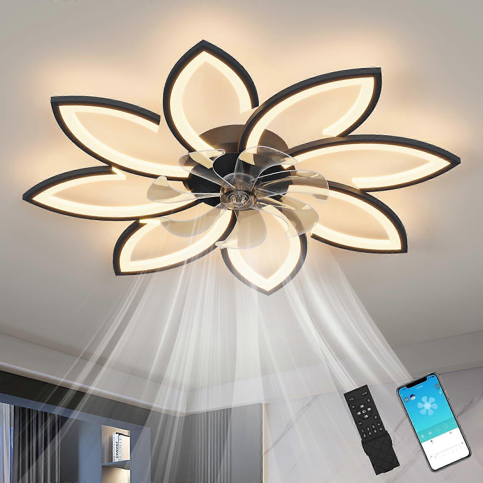 Low Profile Ceiling Fan with Light and Remote, 35' Flush Mount Bladeless LED, 6Speed Quiet Black