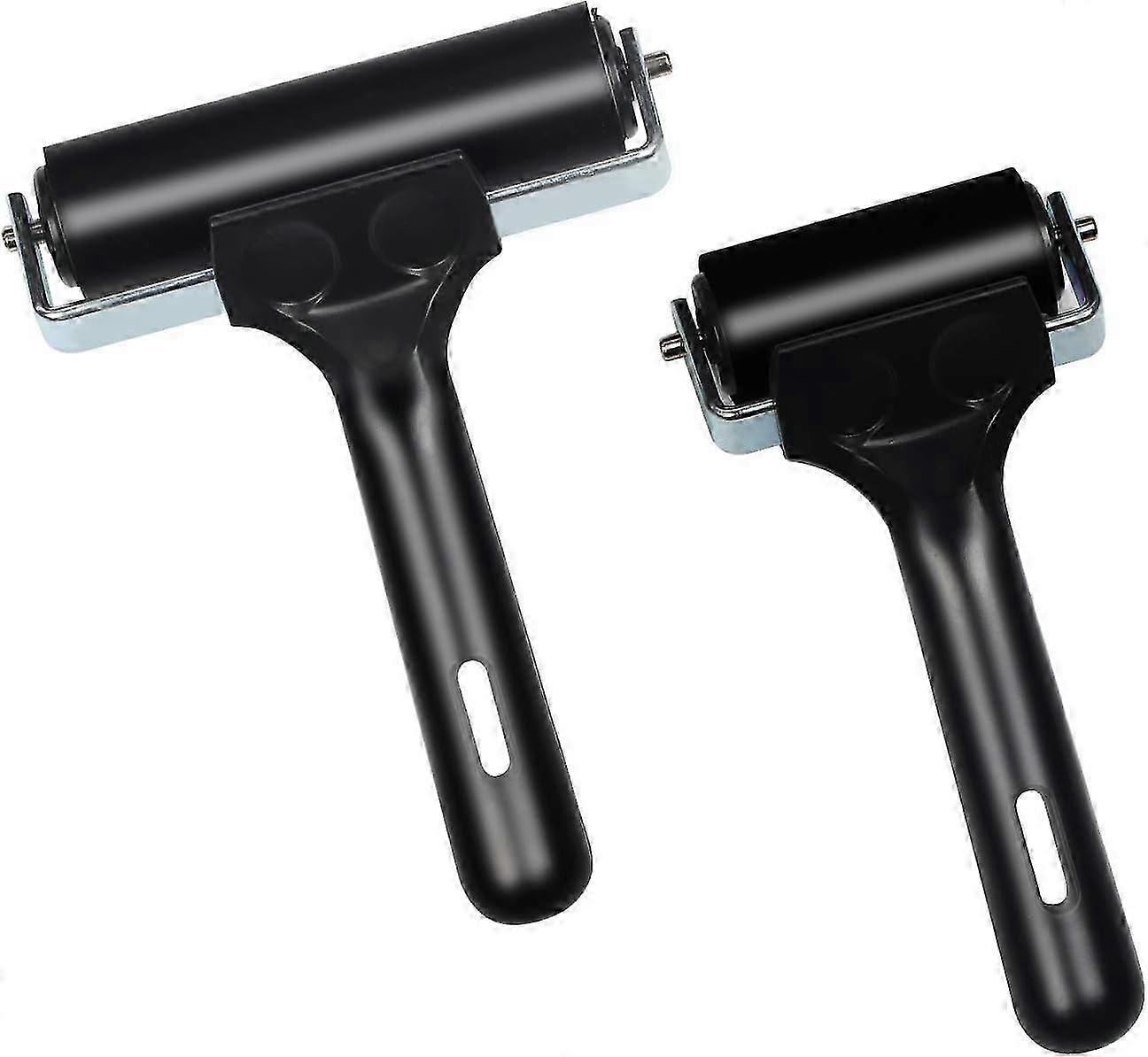 2-Pack Rinavure Hard Rubber Brayer Rollers, 10cm & 6cm, with Handle for Pressure Application