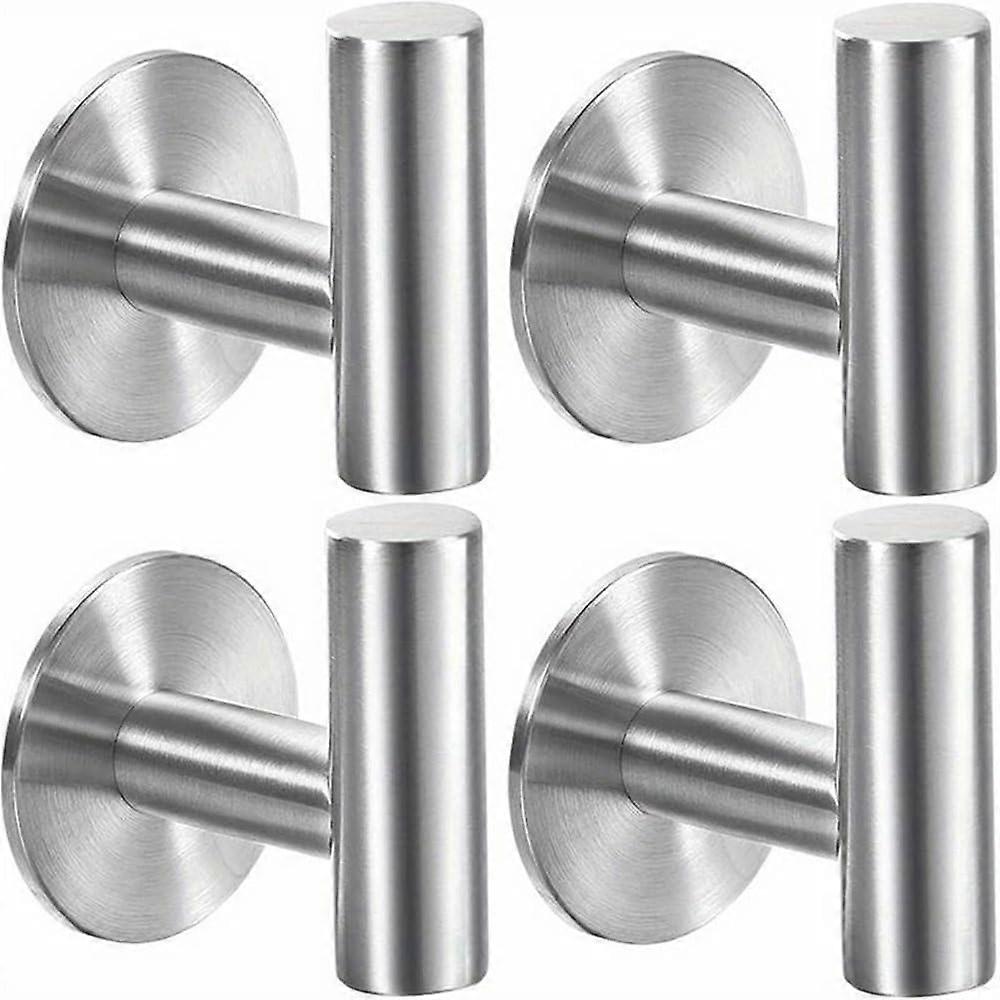 Stainless Steel Adhesive Hooks 4pcs, NoDrill Bathroom Wall Mount, RustResistant, 15 lbs Load