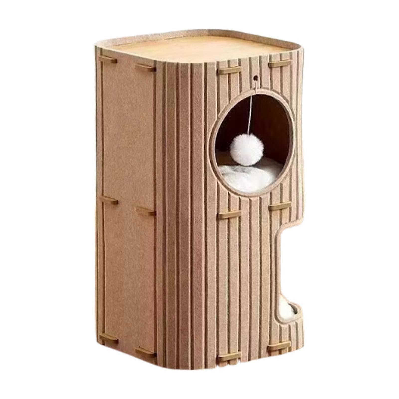 TwoTier Indoor Cat Condo with Scratching Posts and Removable Mats, Camel