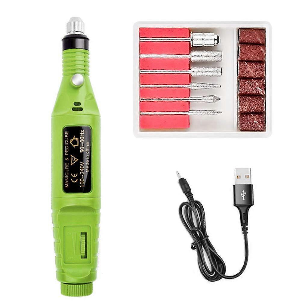 Electric Nail Drill with Variable Speed Control for Acrylic Nails, USB Professional Nail File Kit Green