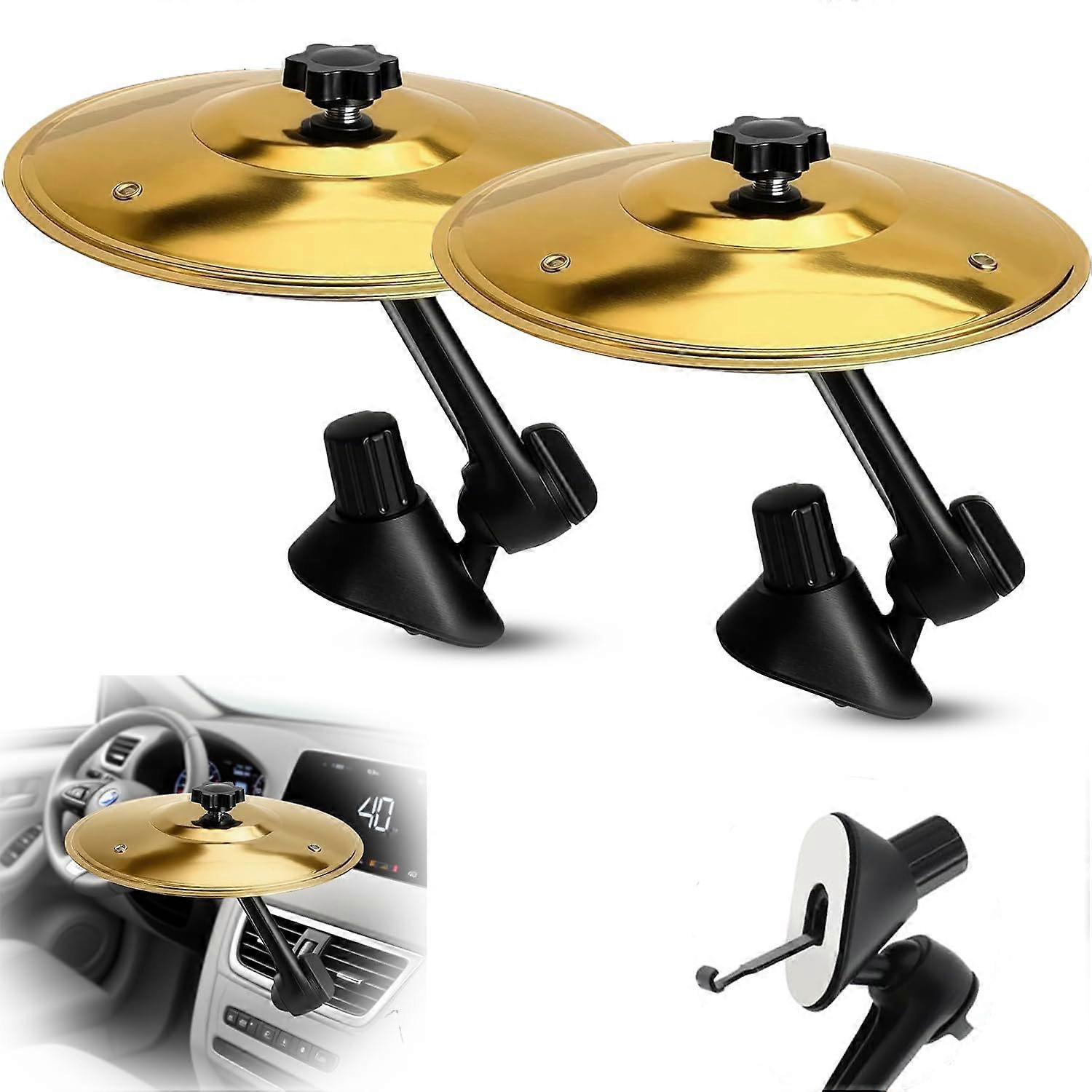 Car Air Vent Cymbal 2PCS Mini Drum Design for Drummers with Adjustable Mount Durable Gold