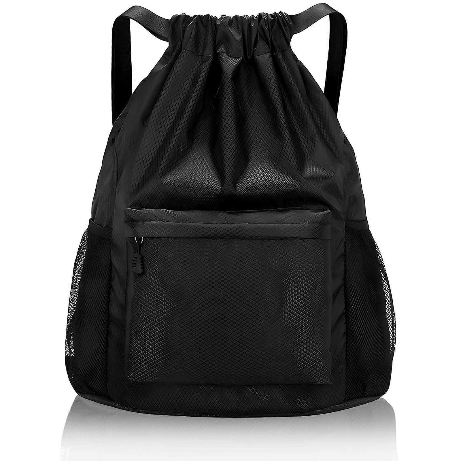 Waterproof Oxford Gym Drawstring Backpack with Large Capacity and Zipper Pocket for Travel Swimming