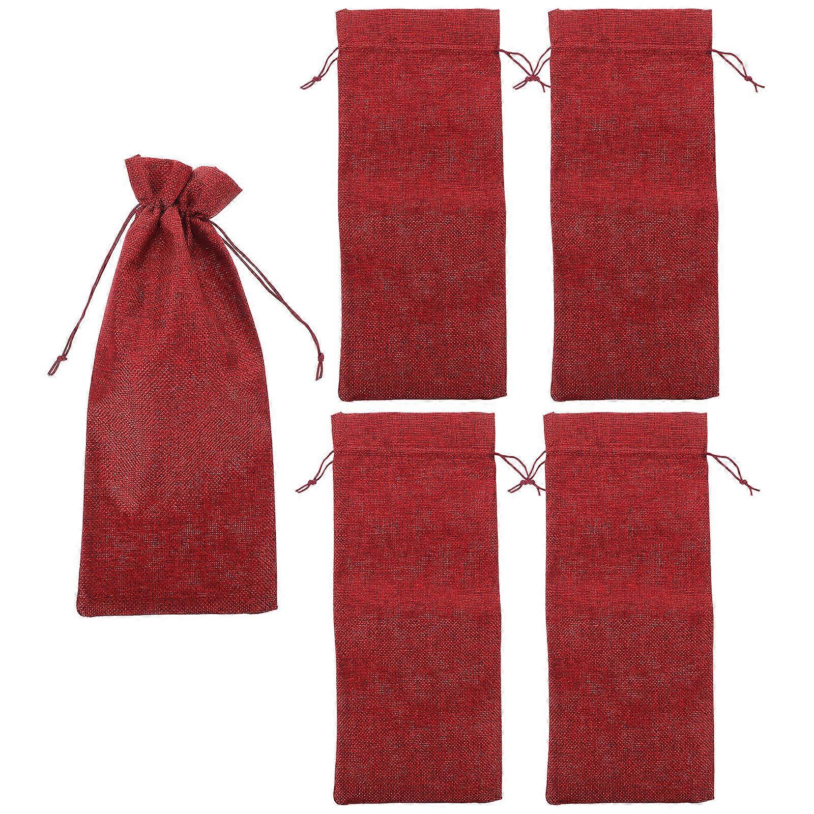 5Pcs Red Bag Linen Drawstring for Protection