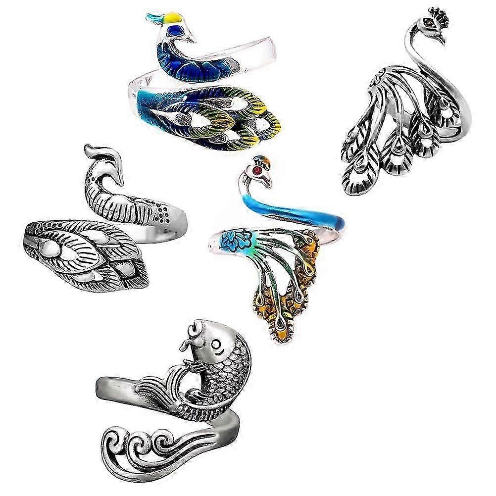 Adjustable Knitting Loop Ring for Finger Ornament 5Pcs Creative Crochet Accessory
