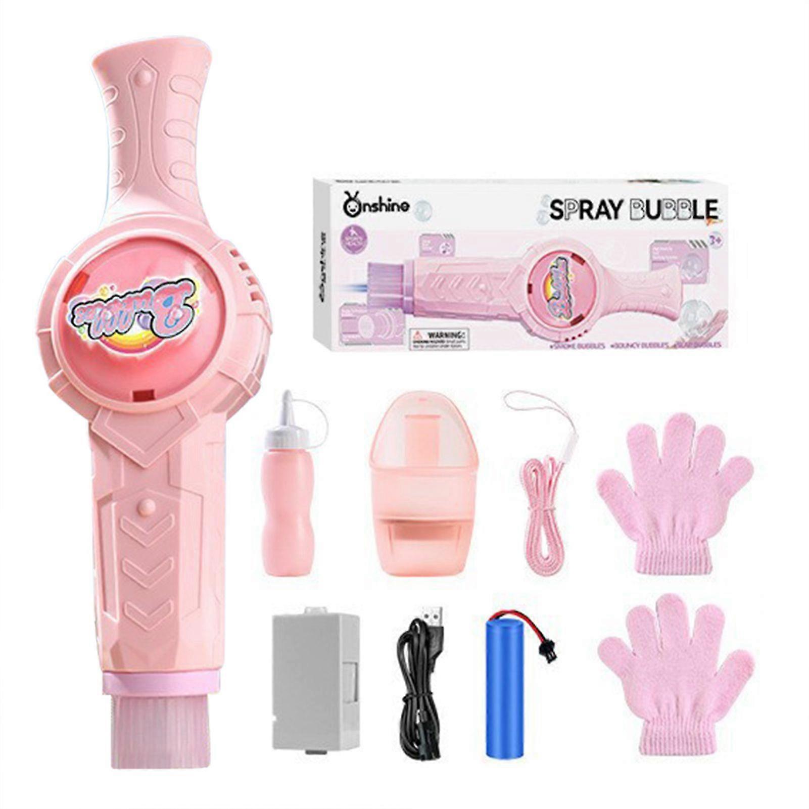 Magics Rechargeable Automatic Bubble Machine for Kids Lighted Bubble Wand Includes Gloves Cup Safe Bubble Solution Party