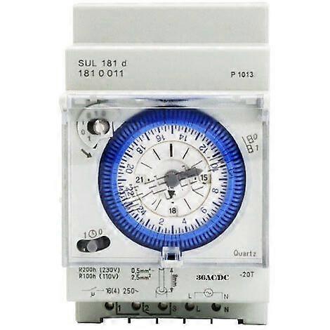 Analog Timer with Synchronous Motor, Daily Program, 96 Switching Segments, 15-Minute Interval, DuoFix Spring Terminals, DIN Rail Mount, 36VAC/DC