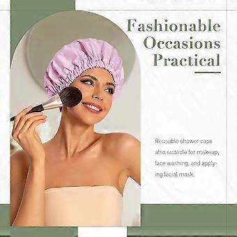 Large Reusable Waterproof Shower Cap for Women, Washable Bath Hair Wrap for Long Hair & Braids, Purple