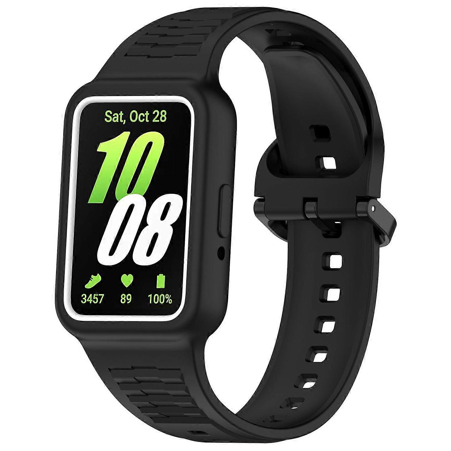 Silicone watch strap with integrated case, replacement strap, black, for Samsung Galaxy Fit 3