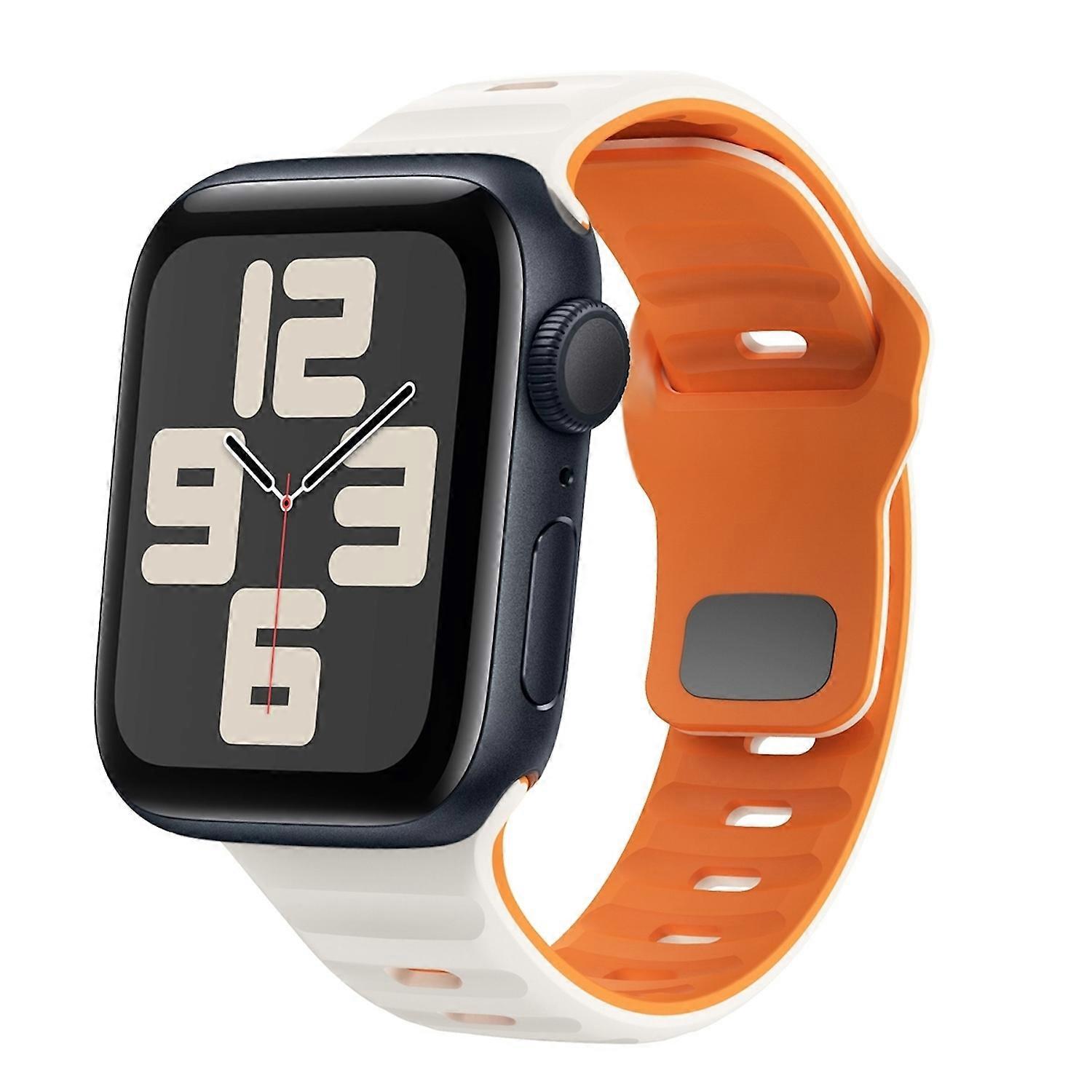 For Apple Watch SE 2023 44mm Silicone Design Wave Structure Band Beige / Orange
