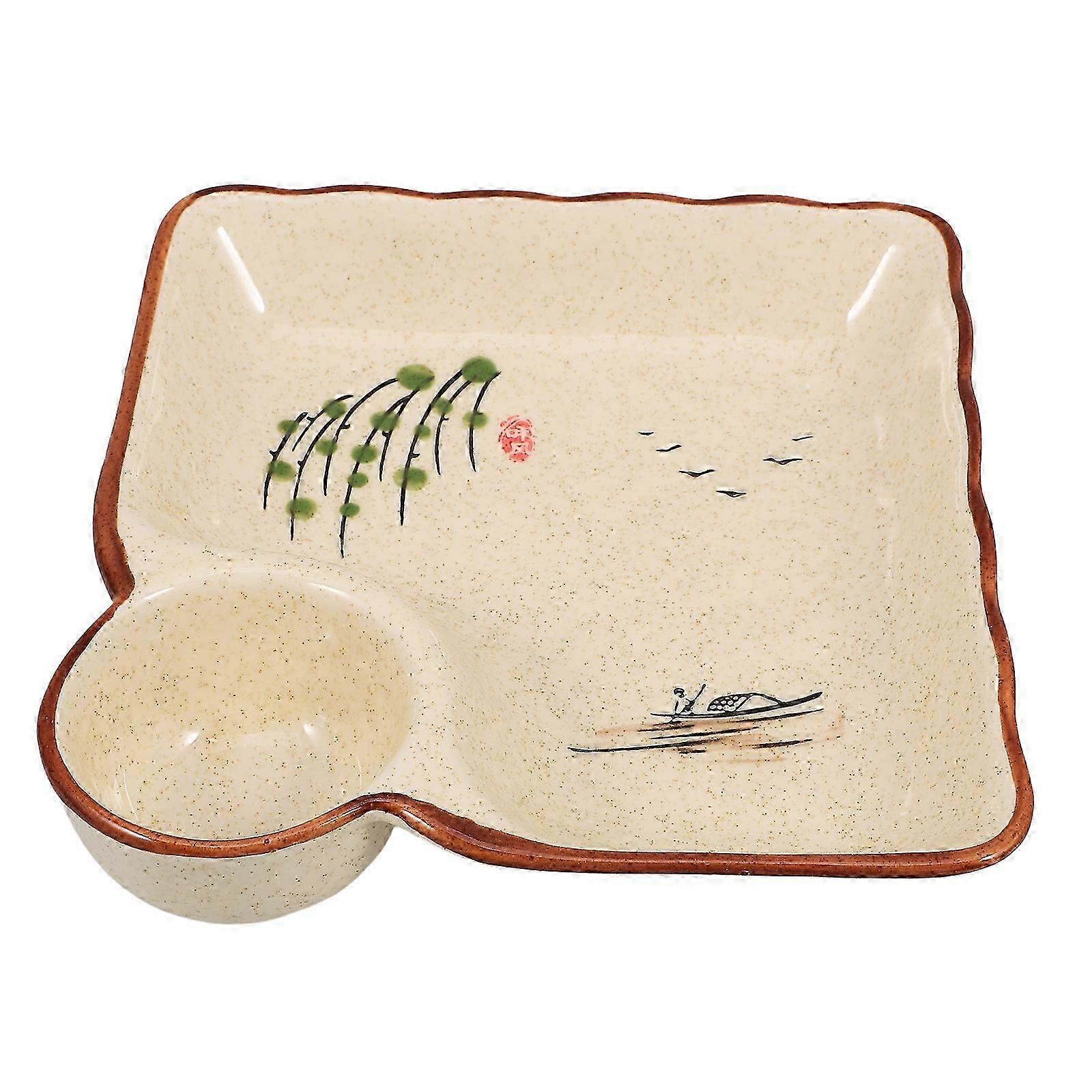 Ceramic Dumpling Plate for Serving with Sauce Divider Multi Color
