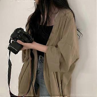 Sommerliche koreanische Strickjacke mit langen Ärmeln, locker geschnitten, Damenhemd, einfarbig, dünn, winddicht, Sonnenschutzjacke, Damenbekleidung, Größe 26-27
