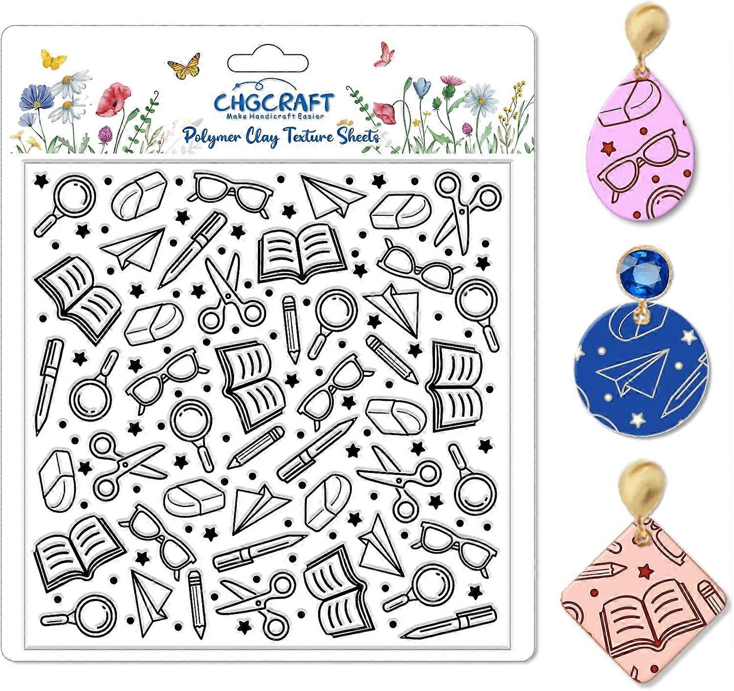 School Elements Polymer Clay Texture Sheets Seamless Pattern Books Texture Mat Modeling Pattern Pad for Jewelry and Clay