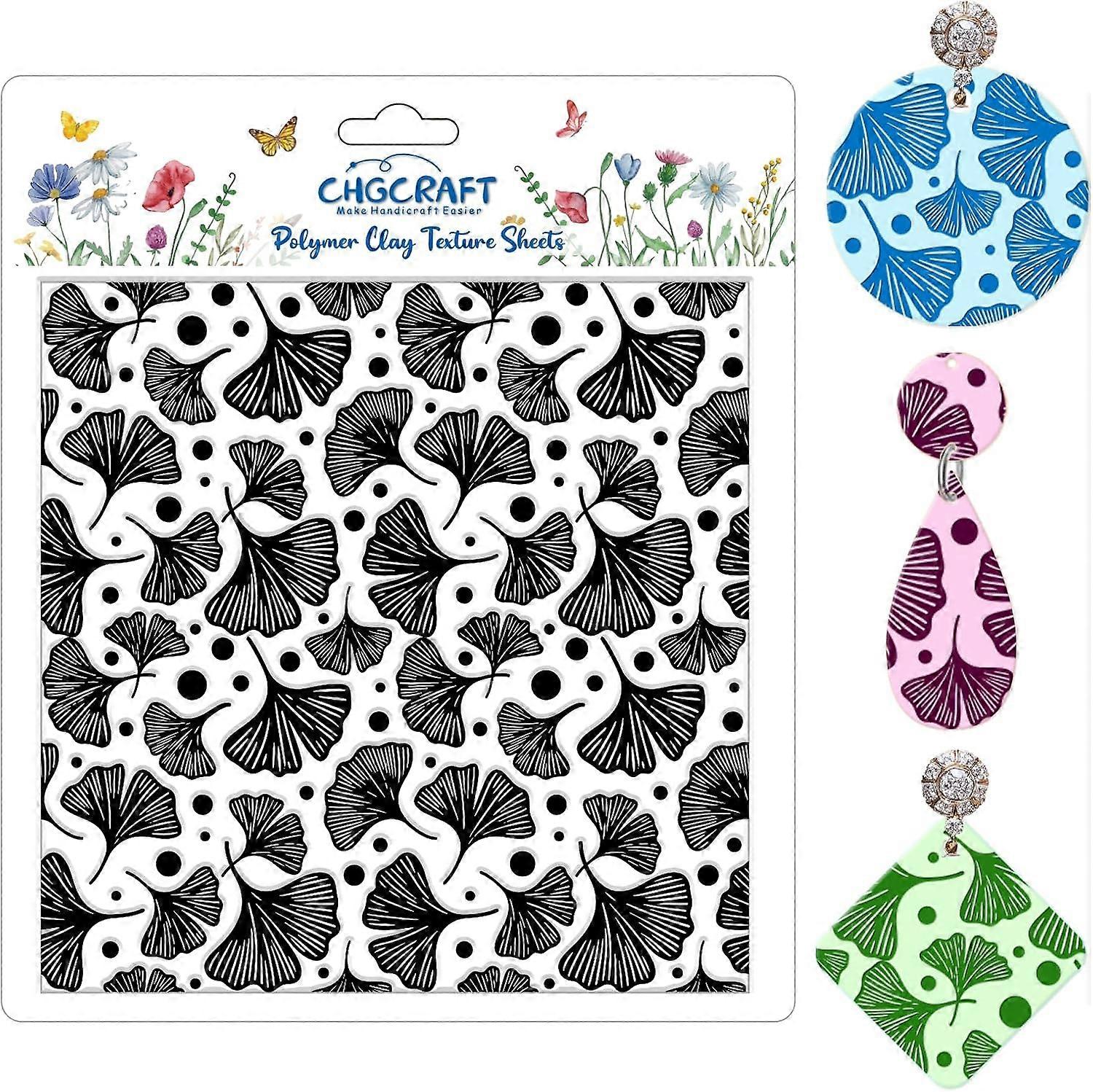 Ginkgo Biloba Plant Polymer Clay Texture Sheets Ginkgo Leaf Pattern Texture Stamp Clay Texture Mat Modeling Pattern Pad Sheets