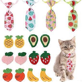 4 Pieces Adjustable Bow Tie Neckties with 12Pcs Fruit Accessories Decoration DIY Attachment for Pet Dog Cat Strawberry Peach Avocado