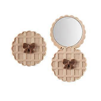 1Pcs Waffle Shape Slide Double-Sided Makeup Mirror Portable Compact Pocket Hand Personalized Beauty Cosmetic Party Favor Mirror