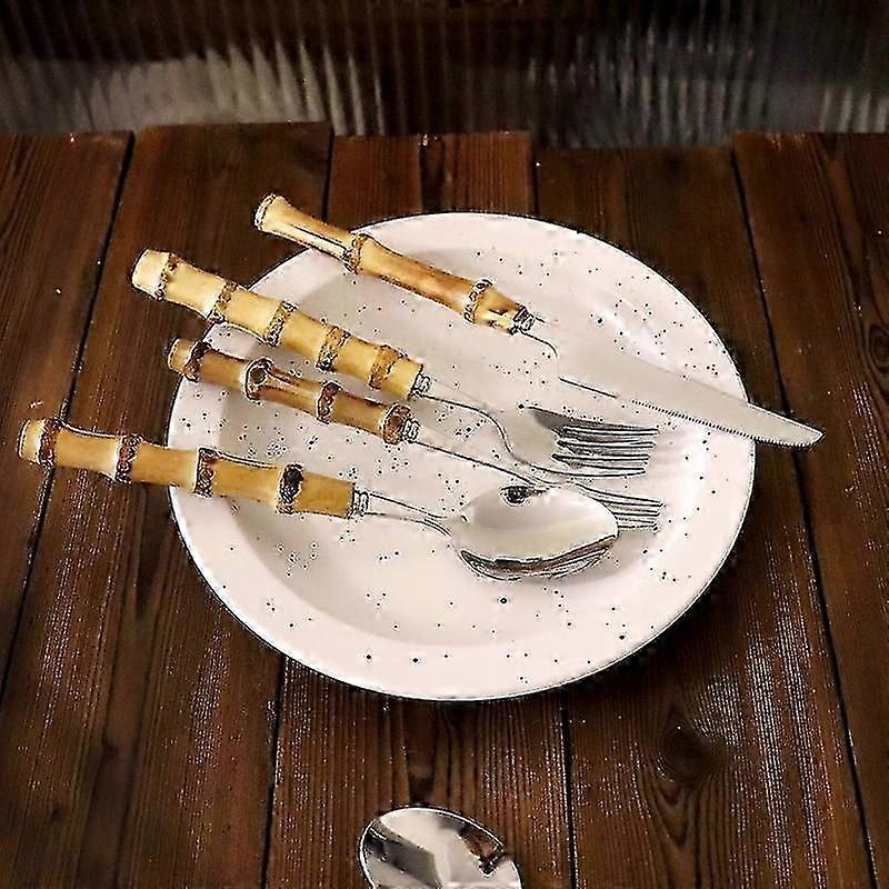 Eco-friendly flatware set for dining - bamboo handle utensils