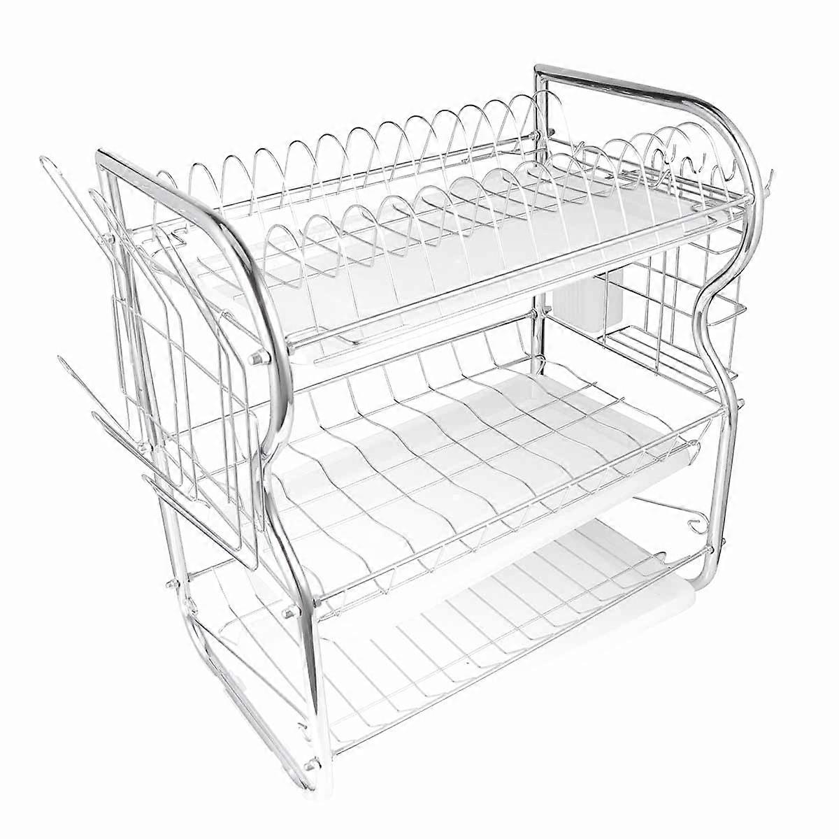 Kitchen Utensils Storage Organizer 3 Layer Dish Drainer for Silver
